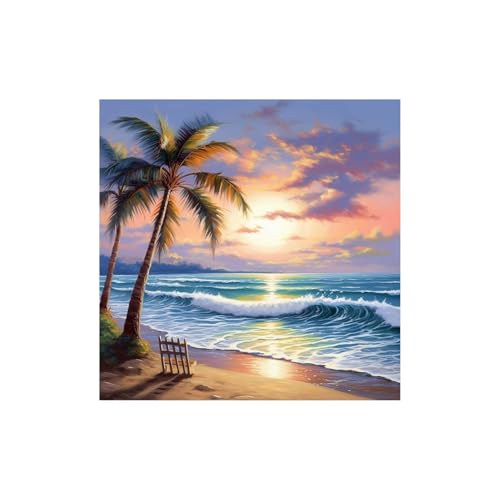 5D Diamond Painting Sonnenuntergang Strand, Kokosnussbaum-Strand-Sonnenuntergang-Landschafts-Diamantgemälde, DIY Full Diamant Malen nach Zahlen, Wanddeko für Wohnzimmer & Schlafzimmer (30x30cm) von ZGDYi