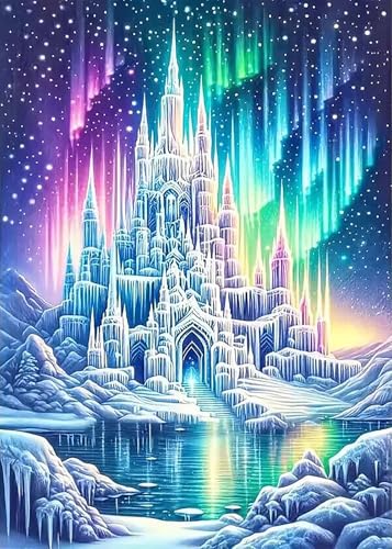 Diamant Painting Schloss aus Eis und Schnee , DIY Diamond Painting Winter-Aurora，5D Diamant Malerei Sets für Erwachsene und Kinder, Fantasie Wanddeko, Stickerei Malerei Kits mit Vollbohrer (30x40 cm) von ZGDYi