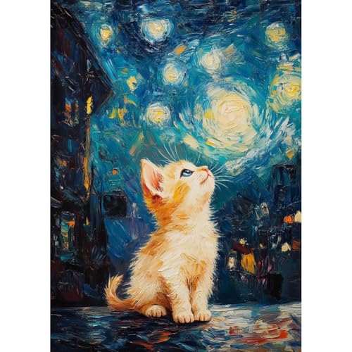 Erwachsene Diamant Bilder Sternennacht Katze,DIY Diamant Malerei Set für Erwachsene und Kinder,5D Mosaikbilder mit Katzenmotiven, Bastelset für Wanddeko,Perfekt für Anfänger Diamond Painting(30x40cm) von ZGDYi