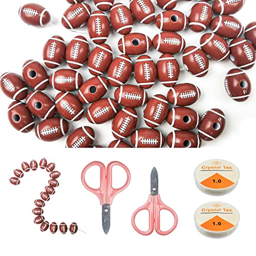 150 Stück Sportperlen American Football Perlen für Schmuckherstellung, Sport, Bastelperlen mit 2 elastischen Kristallschnur, 2 Scheren für die Herstellung von Halsketten, Armbändern, Basteln, von ZGQHZR