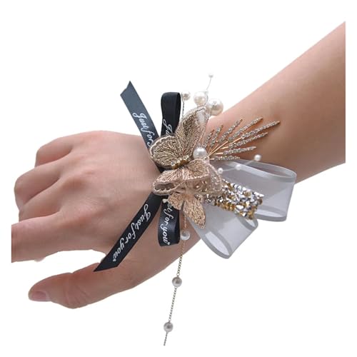 Brautjungfern Handgelenk Blumen 2 Stück schöne Stickerei Schmetterling Strass Perlen Armband Abschlussball Party Mädchen Brautjungfer Hochzeit Handgelenk Corsage Blumen für Hochzeit Party Prom Dekorat von ZGXNYI