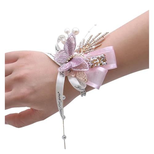 Brautjungfern Handgelenk Blumen 2 Stück schöne Stickerei Schmetterling Strass Perlen Armband Abschlussball Party Mädchen Brautjungfer Hochzeit Handgelenk Corsage Blumen für Hochzeit Party Prom Dekorat von ZGXNYI