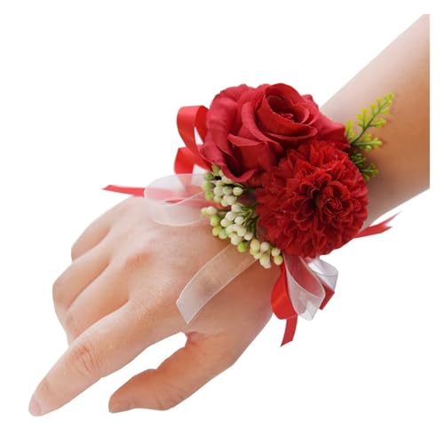 Brautjungfern Handgelenk Blumen 2PCS Hochzeit Boutonniere Seidenblume Knopfloch Hübsche Gartenblume Prom Corsage Brautjungfern Braut Handgelenk Corsage für Hochzeit Party Prom Dekorationen(Black) von ZGXNYI