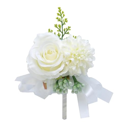 Brautjungfern Handgelenk Blumen 2PCS Hochzeit Boutonniere Seidenblume Knopfloch Hübsche Gartenblume Prom Corsage Brautjungfern Braut Handgelenk Corsage für Hochzeit Party Prom Dekorationen(Blue) von ZGXNYI