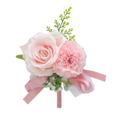 Brautjungfern Handgelenk Blumen 2PCS Hochzeit Boutonniere Seidenblume Knopfloch Hübsche Gartenblume Prom Corsage Brautjungfern Braut Handgelenk Corsage für Hochzeit Party Prom Dekorationen(Pink) von ZGXNYI