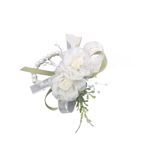 Brautjungfern Handgelenk Blumen 2PCS Perle Handgelenk Blume Hochzeit Corsage Armband Band Prom Braut Brautjungfer Corsage Festivals Feiern Zubehör Supplie für Hochzeit Party Prom Dekorationen(Color-A) von ZGXNYI