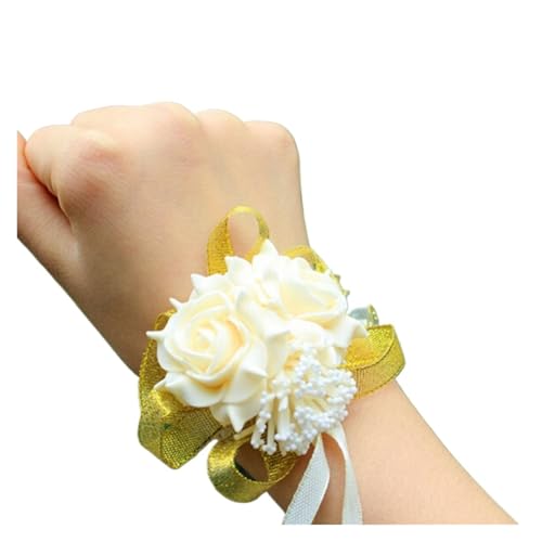 Brautjungfern Handgelenk Blumen 4 Stück Band Rose Handgelenk Corsage Mädchen Brautjungfer Handgelenk Blume Hochzeit Satin Rose Armband Rose Blume Braut Brautjungfer Handgelenk Corsage für Hochzeit Par von ZGXNYI