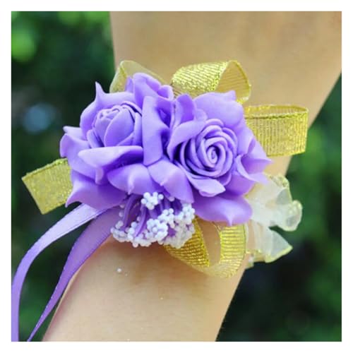 Brautjungfern Handgelenk Blumen 4 Stück Band Rose Handgelenk Corsage Mädchen Brautjungfer Handgelenk Blume Hochzeit Satin Rose Armband Rose Blume Braut Brautjungfer Handgelenk Corsage für Hochzeit Par von ZGXNYI