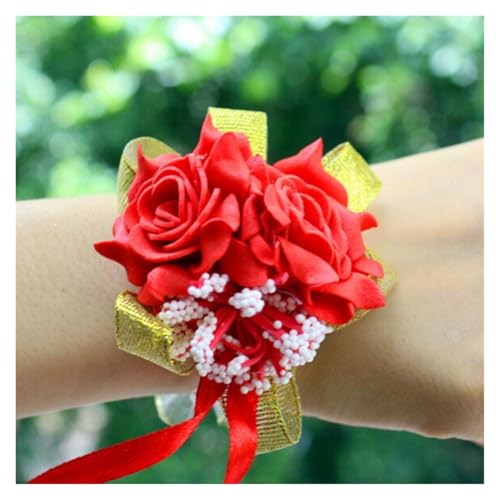 Brautjungfern Handgelenk Blumen 4 Stück Band Rose Handgelenk Corsage Mädchen Brautjungfer Handgelenk Blume Hochzeit Satin Rose Armband Rose Blume Braut Brautjungfer Handgelenk Corsage für Hochzeit Par von ZGXNYI