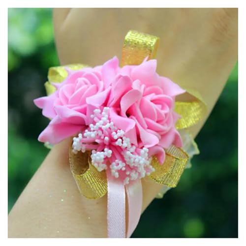 Brautjungfern Handgelenk Blumen 4 Stück Band Rose Handgelenk Corsage Mädchen Brautjungfer Handgelenk Blume Hochzeit Satin Rose Armband Rose Blume Braut Brautjungfer Handgelenk Corsage für Hochzeit Par von ZGXNYI