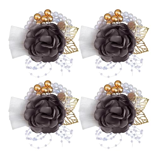 Brautjungfern Handgelenk Blumen 4PCS Braut Brautjungfer Handgelenk Blume Simulation Blume Band Perle Wald Hochzeit Liefert Trauzeugen Corsage Blume Armband für Hochzeit Party Prom Dekorationen(Dark gr von ZGXNYI