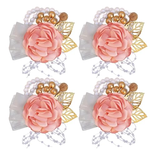 Brautjungfern Handgelenk Blumen 4PCS Braut Brautjungfer Handgelenk Blume Simulation Blume Band Perle Wald Hochzeit Liefert Trauzeugen Corsage Blume Armband für Hochzeit Party Prom Dekorationen(Light p von ZGXNYI