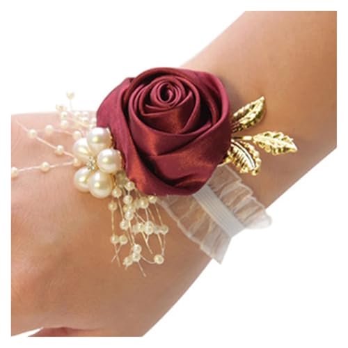 Brautjungfern Handgelenk Blumen 4PCS Brautjungfer Faux Rose Armband Hochzeit Handgelenk Polyester Band Perle Schleife Braut Geschenke Hand Blumen Party Zubehör für Hochzeit Party Prom Dekorationen(Win von ZGXNYI