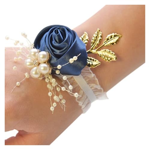 Brautjungfern Handgelenk Blumen 4PCS Brautjungfer Faux Rose Armband Hochzeit Handgelenk Polyester Band Perle Schleife Braut Geschenke Hand Blumen Party Zubehör für Hochzeit Party Prom Dekorationen(Dee von ZGXNYI