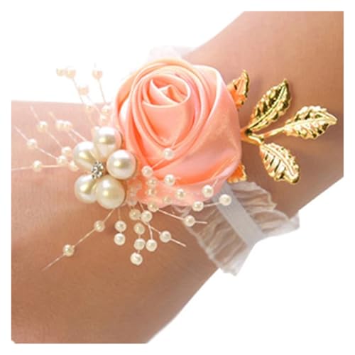 Brautjungfern Handgelenk Blumen 4PCS Brautjungfer Faux Rose Armband Hochzeit Handgelenk Polyester Band Perle Schleife Braut Geschenke Hand Blumen Party Zubehör für Hochzeit Party Prom Dekorationen(Lig von ZGXNYI