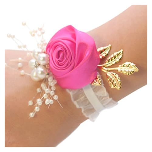 Brautjungfern Handgelenk Blumen 4PCS Brautjungfer Faux Rose Armband Hochzeit Handgelenk Polyester Band Perle Schleife Braut Geschenke Hand Blumen Party Zubehör für Hochzeit Party Prom Dekorationen(Ros von ZGXNYI