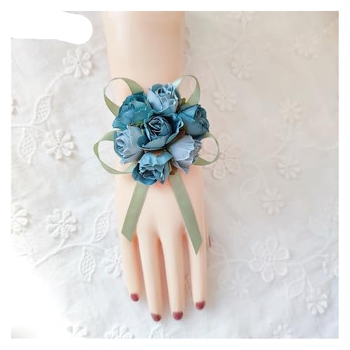 Brautjungfern Handgelenk Blumen 4PCS Corsage Hochzeitsarmband Brautjungfern Blumen auf der Hand Künstliche Seidenrosen Rote Handgelenkcorsage Brautaccessoire Boutonniere für Hochzeit Party Prom Dekora von ZGXNYI