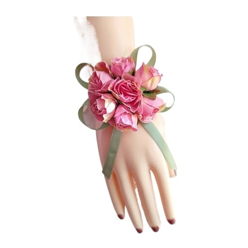 Brautjungfern Handgelenk Blumen 4PCS Corsage Hochzeitsarmband Brautjungfern Blumen auf der Hand Künstliche Seidenrosen Rote Handgelenkcorsage Brautaccessoire Boutonniere für Hochzeit Party Prom Dekora von ZGXNYI