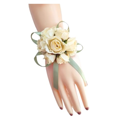 Brautjungfern Handgelenk Blumen 4PCS Corsage Hochzeitsarmband Brautjungfern Blumen auf der Hand Künstliche Seidenrosen Rote Handgelenkcorsage Brautaccessoire Boutonniere für Hochzeit Party Prom Dekora von ZGXNYI