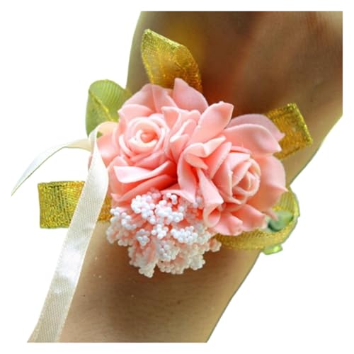 Brautjungfern Handgelenk Blumen 4PCS Garn Schaum Rose Blumen Brautjungfer Handgelenk Corsage Hochzeit Party Band Armband Braut Handgelenk Corsage für Hochzeit Party Prom Dekorationen(Light Pink) von ZGXNYI