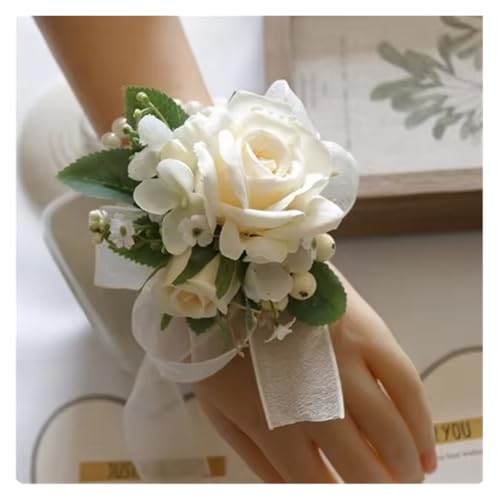 Brautjungfern Handgelenk Blumen Elfenbein Handgelenk Corsage Brautjungfer Schwestern handgemachte Blume künstliche Seide Rose Armband Blumen for Hochzeit Tanz Party Dekor für Hochzeit Party Prom Dekor von ZGXNYI