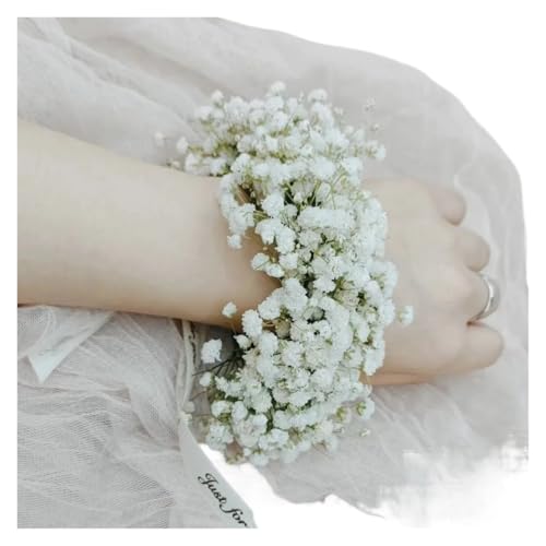 Brautjungfern Handgelenk Blumen Hochzeit Brautjungfer Handgelenk Corsage Blumendekor Lavendel Gypsophila Bouquet Mini natürliche getrocknete Blumen Brautsträuße für Hochzeit Party Prom Dekorationen(Co von ZGXNYI