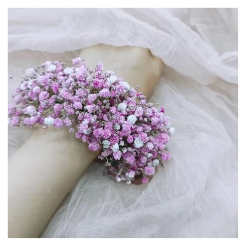 Brautjungfern Handgelenk Blumen Hochzeit Brautjungfer Handgelenk Corsage Blumendekor Lavendel Gypsophila Bouquet Mini natürliche getrocknete Blumen Brautsträuße für Hochzeit Party Prom Dekorationen(Co von ZGXNYI