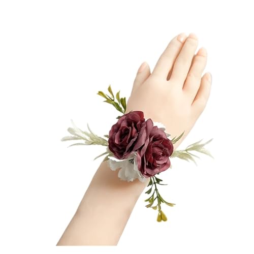 Brautjungfern Handgelenk Blumen Hochzeit Handgelenk Corsage Armband for Braut Brautjungfern Boutonniere Männer Pins Künstliche Blumen Seidenrosen Braut Bräutigam Zubehör für Hochzeit Party Prom Dekora von ZGXNYI