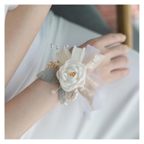 ZGXNYI Brautjungfern Handgelenk Blumen 1 stücke Hochzeit Zubehör Dekor Braut Brautjungfer Künstliche Blume Hand Ring Weiß Handgelenk Blume Armband Frauen für Hochzeit Party Prom Dekorationen(White01) von ZGXNYI