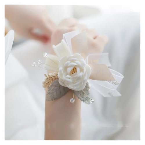 ZGXNYI Brautjungfern Handgelenk Blumen 1 stücke Hochzeit Zubehör Dekor Braut Brautjungfer Künstliche Blume Hand Ring Weiß Handgelenk Blume Armband Frauen für Hochzeit Party Prom Dekorationen(White02) von ZGXNYI