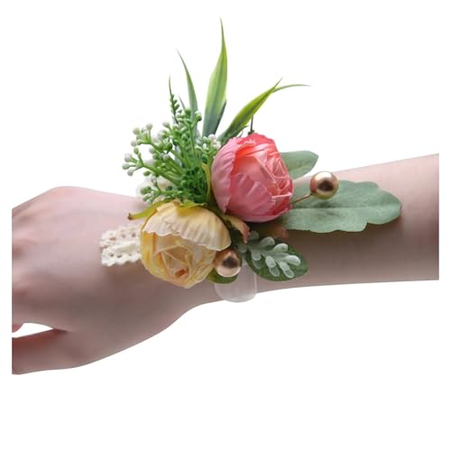 ZGXNYI Brautjungfern Handgelenk Blumen 2PCS Künstliche Rose Blumen Handgelenk Corsage Brautjungfer Hochzeit Zubehör Armband für Hochzeit Party Prom Dekorationen(Color 02) von ZGXNYI