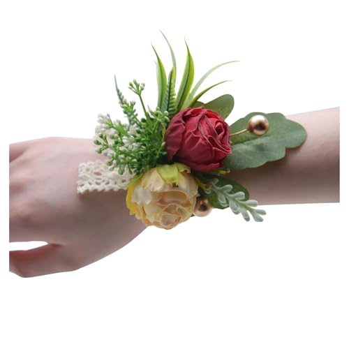 ZGXNYI Brautjungfern Handgelenk Blumen 2PCS Künstliche Rose Blumen Handgelenk Corsage Brautjungfer Hochzeit Zubehör Armband für Hochzeit Party Prom Dekorationen(Color 04) von ZGXNYI