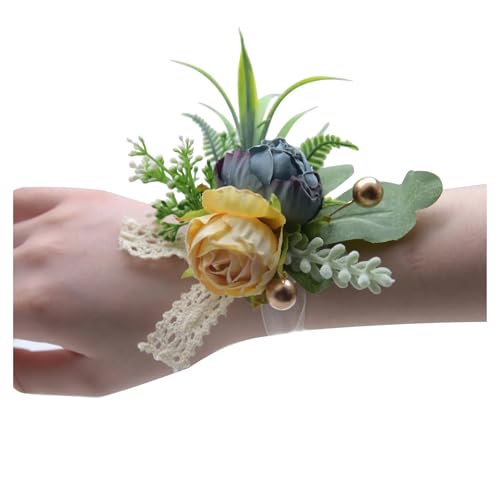 ZGXNYI Brautjungfern Handgelenk Blumen 2PCS Künstliche Rose Blumen Handgelenk Corsage Brautjungfer Hochzeit Zubehör Armband für Hochzeit Party Prom Dekorationen(Color 05) von ZGXNYI