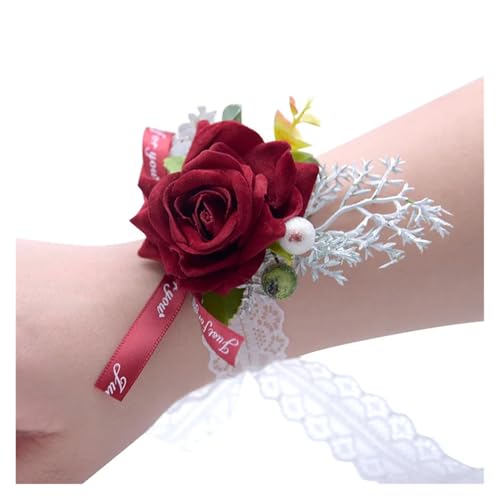 ZGXNYI Brautjungfern Handgelenk Blumen 2PCS Rose Blumen Armband Brautjungfer Handgelenk Corsage Braut Zubehör Seide Mädchen Hochzeit Liefert für Hochzeit Party Prom Dekorationen(Burgundy) von ZGXNYI