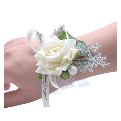 ZGXNYI Brautjungfern Handgelenk Blumen 2PCS Rose Blumen Armband Brautjungfer Handgelenk Corsage Braut Zubehör Seide Mädchen Hochzeit Liefert für Hochzeit Party Prom Dekorationen(Cream) von ZGXNYI