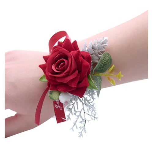 ZGXNYI Brautjungfern Handgelenk Blumen 2PCS Rose Blumen Armband Brautjungfer Handgelenk Corsage Braut Zubehör Seide Mädchen Hochzeit Liefert für Hochzeit Party Prom Dekorationen(Red) von ZGXNYI