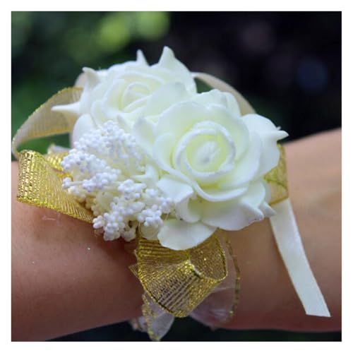 ZGXNYI Brautjungfern Handgelenk Blumen 4PCS Garn Schaum Rose Blumen Brautjungfer Handgelenk Corsage Hochzeit Party Band Armband Braut Handgelenk Corsage für Hochzeit Party Prom Dekorationen(White) von ZGXNYI