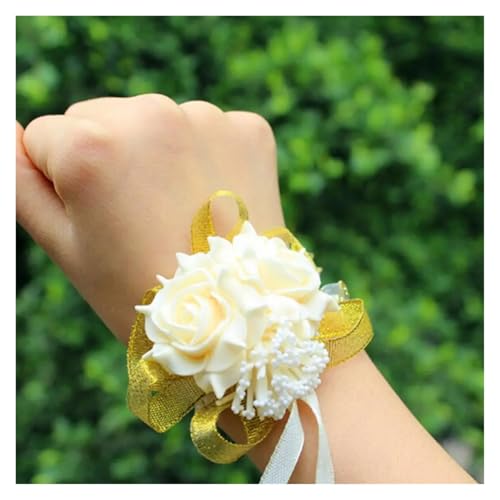 ZGXNYI Brautjungfern Handgelenk Blumen 4PCS Schaum Rose Handgelenk Blumen Braut Brautjungfer Handgelenk Corsage Hochzeit Party Band Armband Brosche für Hochzeit Party Prom Dekorationen(Champagne) von ZGXNYI