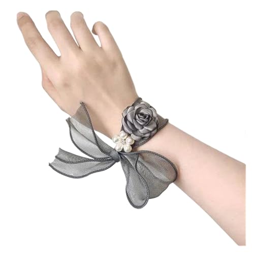 ZGXNYI Brautjungfern Handgelenk Blumen Braut, Schwestern, Brautjungfern, Handgelenksblume, Super-Fee, mit Hochzeits-Gaze-Handblumenband, einfach für Hochzeit Party Prom Dekorationen(Grey) von ZGXNYI