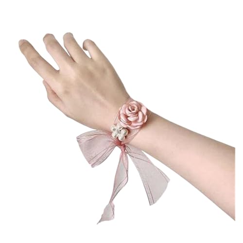 ZGXNYI Brautjungfern Handgelenk Blumen Braut, Schwestern, Brautjungfern, Handgelenksblume, Super-Fee, mit Hochzeits-Gaze-Handblumenband, einfach für Hochzeit Party Prom Dekorationen(PINK) von ZGXNYI