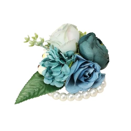 ZGXNYI Brautjungfern Handgelenk Blumen Stereoskopische Blumen Braut-Handgelenk-Corsage/Brautjungfern-Handgelenk-Corsage für Hochzeit Party Prom Dekorationen(Blue) von ZGXNYI