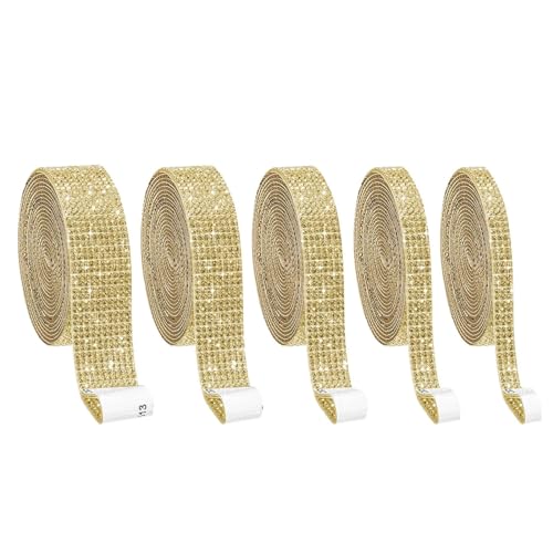 ZGXNYI Diamant-Bänder 1 Rolle Gold Silber Kristall Diamant Mesh Strassband for Geburtstag Hochzeit DIY Dekoration Kuchen Wrap Kristall(Yellow,1.4cm) von ZGXNYI