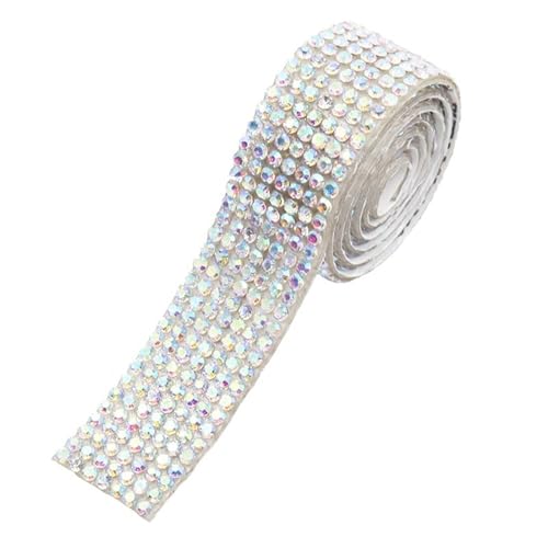 ZGXNYI Diamant-Bänder 1 Yard 2–10 Reihen Selbstklebende Kristall-Strass-Aufkleber, glitzernde Glas-Diamant-Band-Strasssteine ​​für DIY-Handwerk, Auto-Dekoration(Crystal AB,1YARD(90CM)_3ROWS(0.6CM)) von ZGXNYI