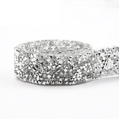 ZGXNYI Diamant-Bänder 1 Yard Kristall-Strassband DIY selbstklebendes funkelndes Strassband mit Strasssteinen for Hochzeitskleidungszubehör(2cm - Silver) von ZGXNYI