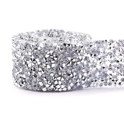 ZGXNYI Diamant-Bänder 1 Yard Kristall-Strassband DIY selbstklebendes funkelndes Strassband mit Strasssteinen for Hochzeitskleidungszubehör(3cm - Silver) von ZGXNYI