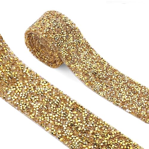 ZGXNYI Diamant-Bänder 1 Yard Kristall-Strassband DIY selbstklebendes funkelndes Strassband mit Strasssteinen for Hochzeitskleidungszubehör(4cm - Gold) von ZGXNYI