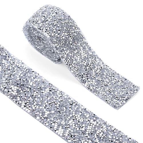 ZGXNYI Diamant-Bänder 1 Yard Kristall-Strassband DIY selbstklebendes funkelndes Strassband mit Strasssteinen for Hochzeitskleidungszubehör(4cm - Silver) von ZGXNYI