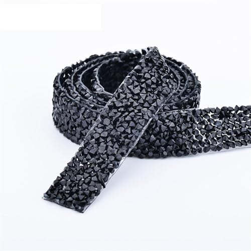 ZGXNYI Diamant-Bänder 2 Yards * 15 mm gelbe Hotfix-Glas-Strass-Kettenbesatz, Kristallband, Diamant-Applikation, Strass-Streifen for Kleidung(All Black) von ZGXNYI