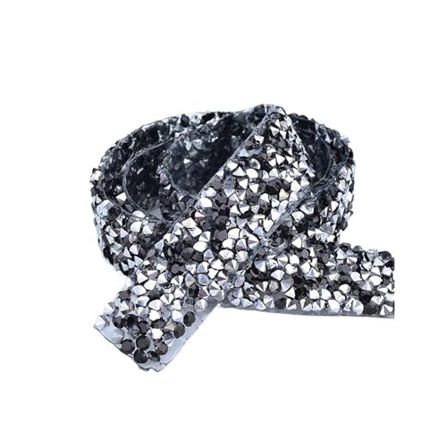 ZGXNYI Diamant-Bänder 2 Yards * 15 mm gelbe Hotfix-Glas-Strass-Kettenbesatz, Kristallband, Diamant-Applikation, Strass-Streifen for Kleidung(Black add Silver) von ZGXNYI