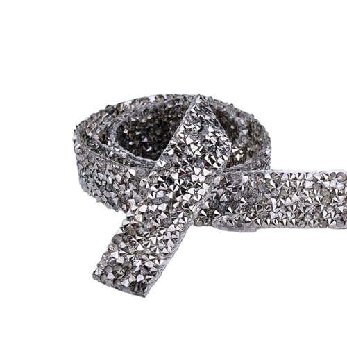 ZGXNYI Diamant-Bänder 2 Yards * 15 mm gelbe Hotfix-Glas-Strass-Kettenbesatz, Kristallband, Diamant-Applikation, Strass-Streifen for Kleidung(Gray) von ZGXNYI